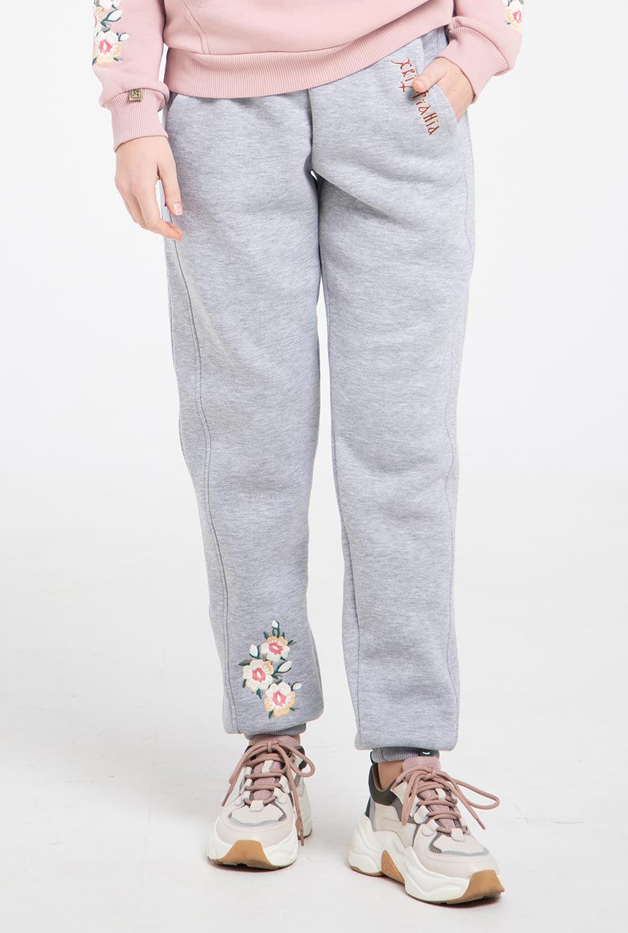 Grey joggers with flowers