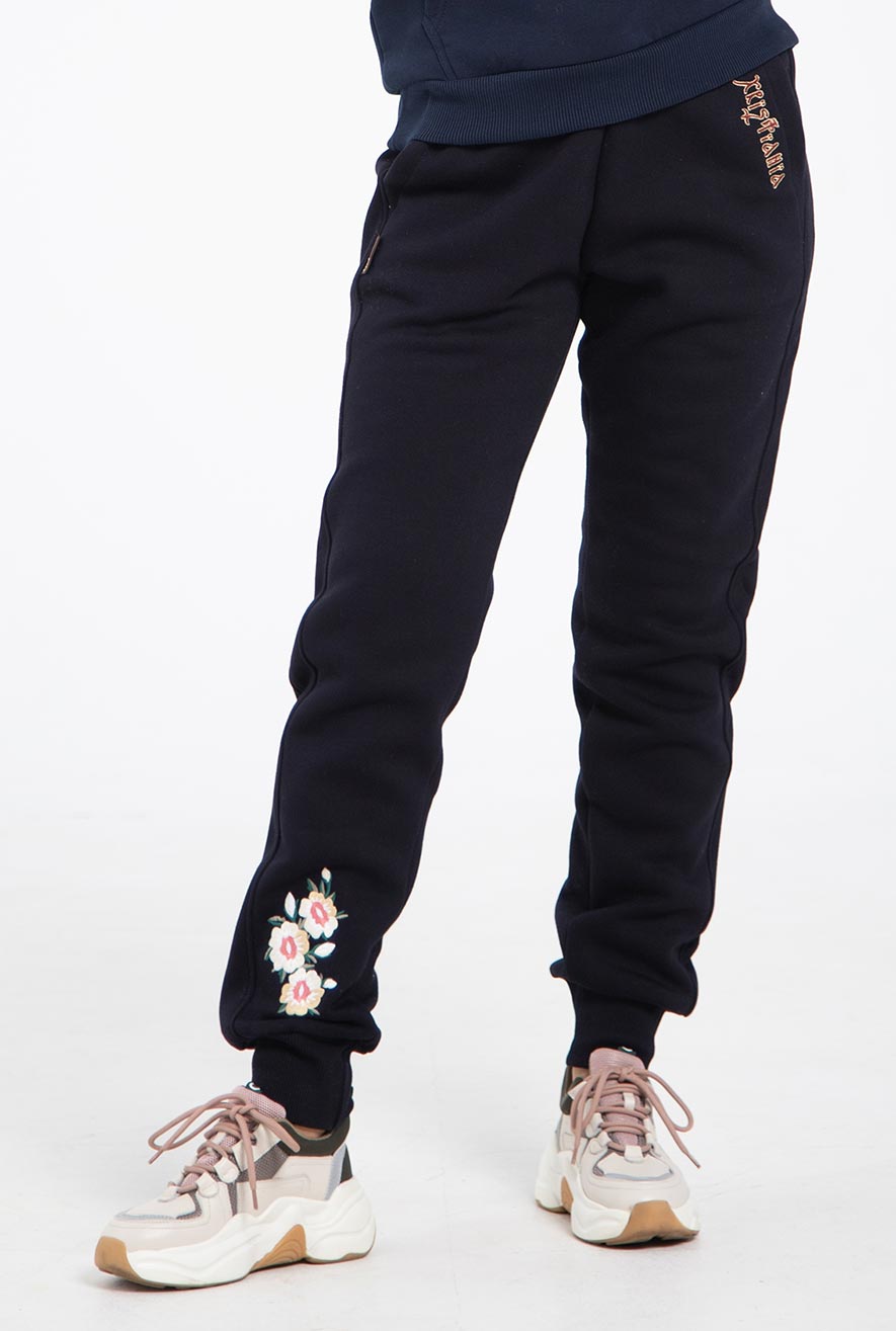 Blue joggers with flowers