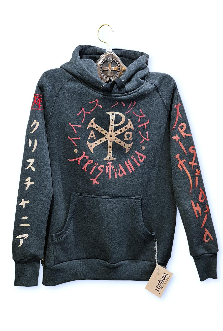 Charcoal hoodie with christogram