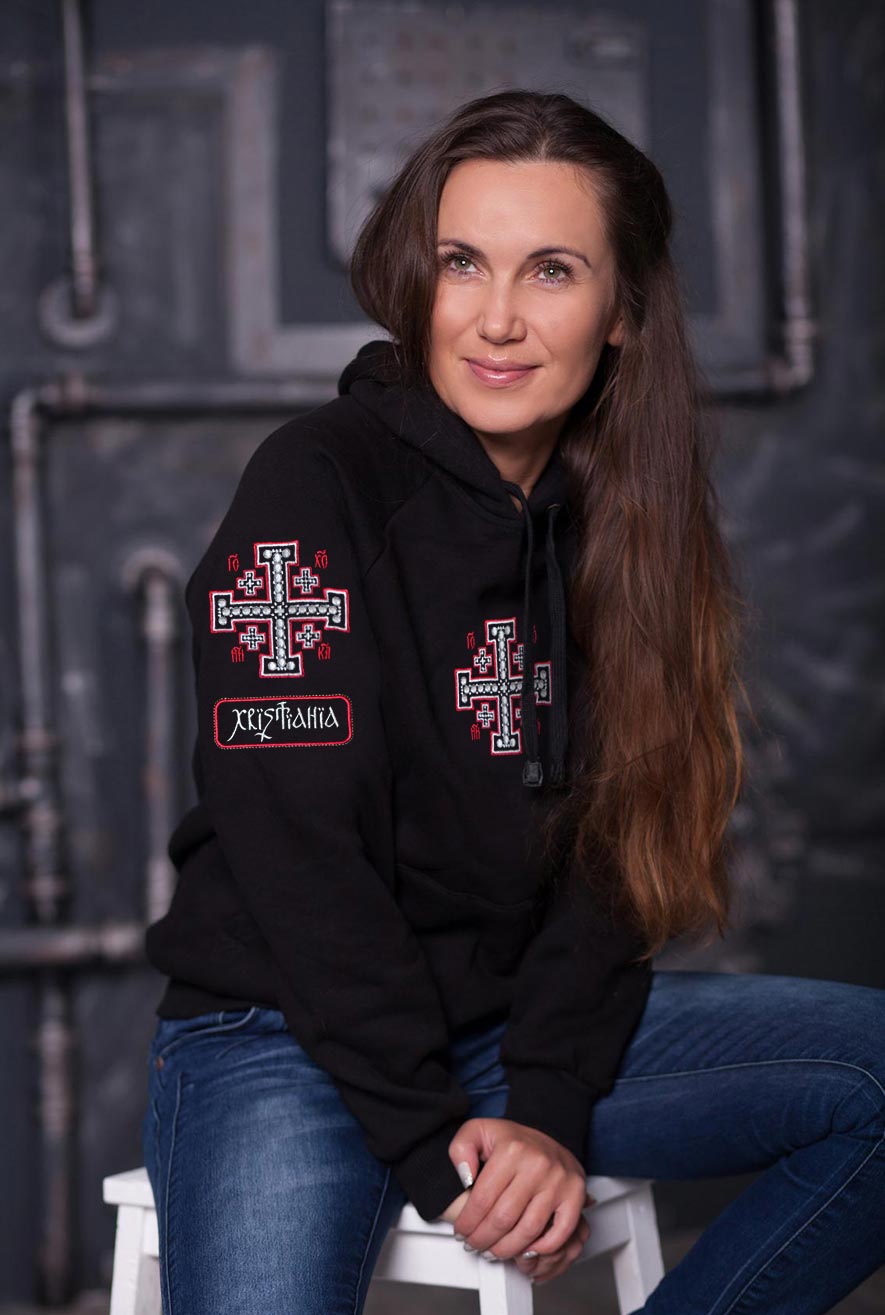 Sweatshirt with a red cross for women