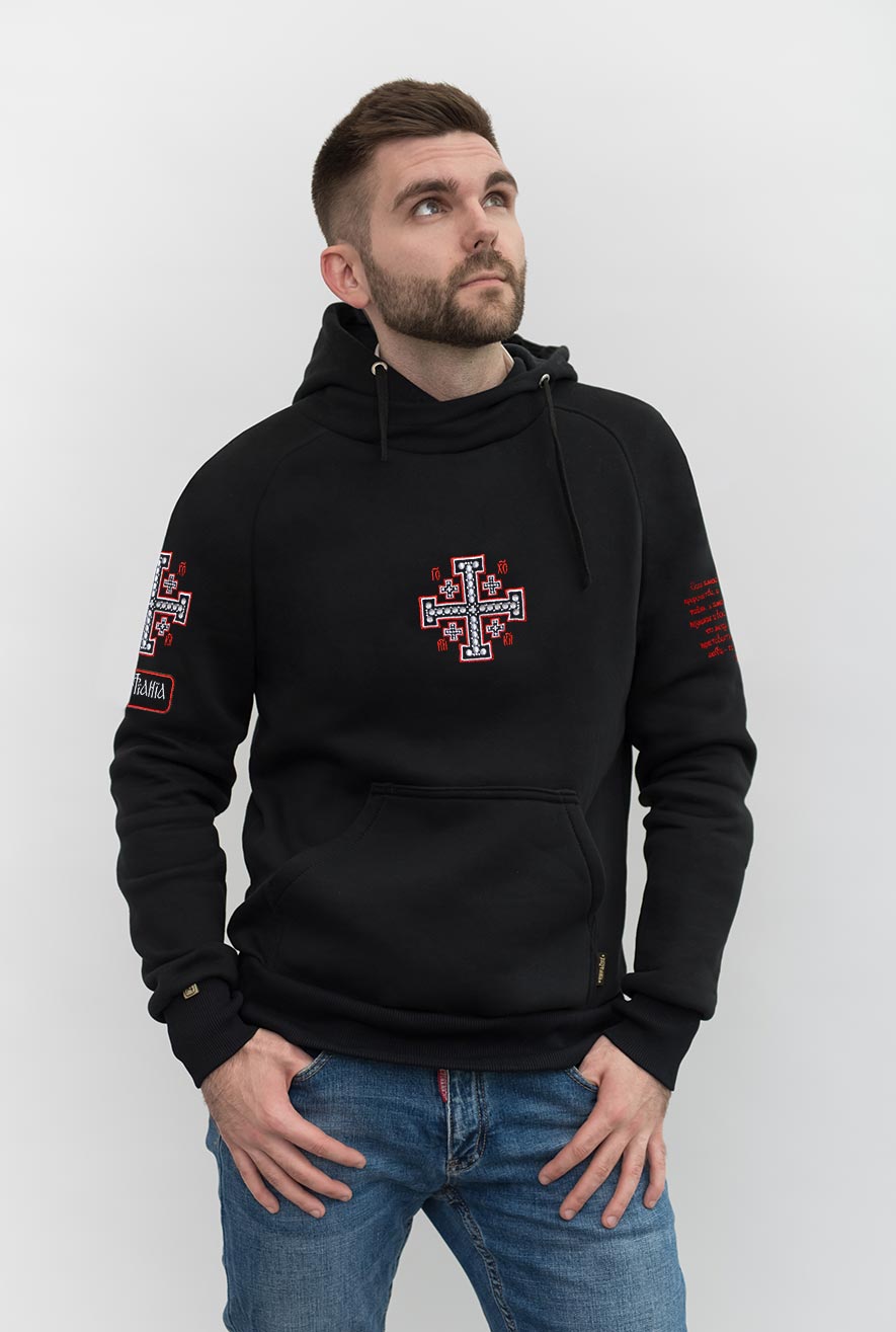 Sweatshirt with a red cross 