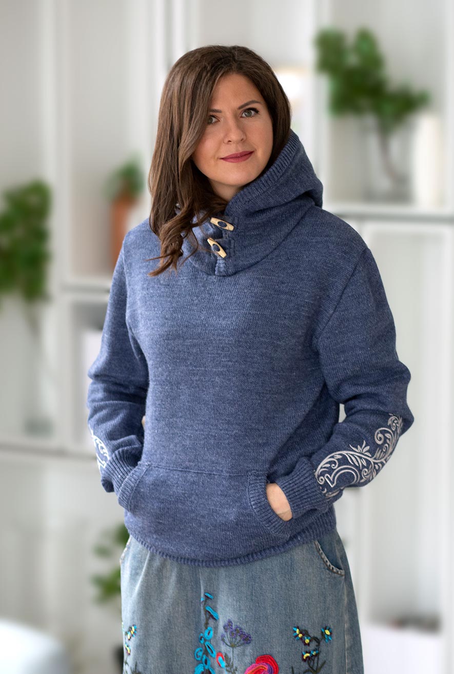 Knitted hoodie ALPHA OMEGA jeans