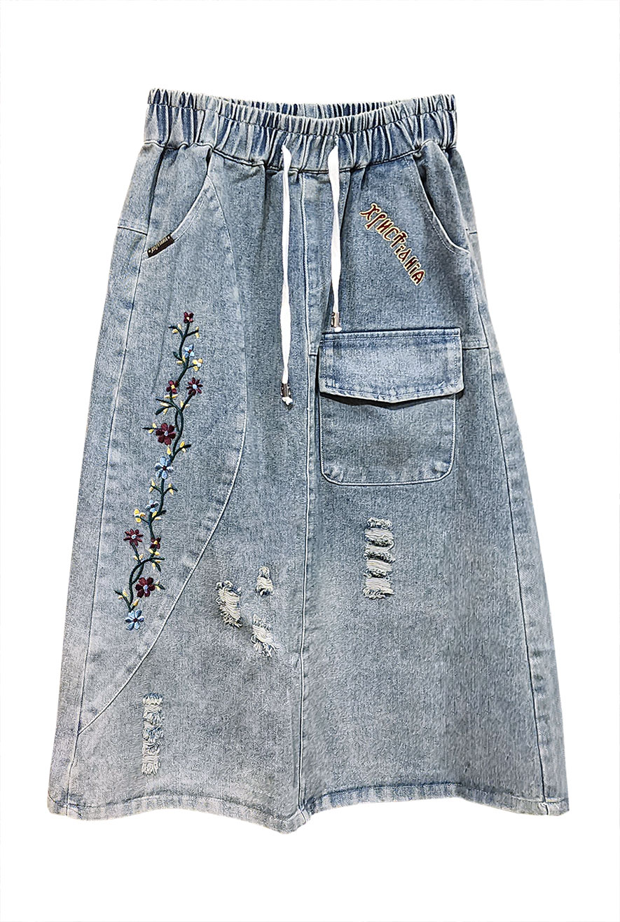 джинсовая юбка с цветами