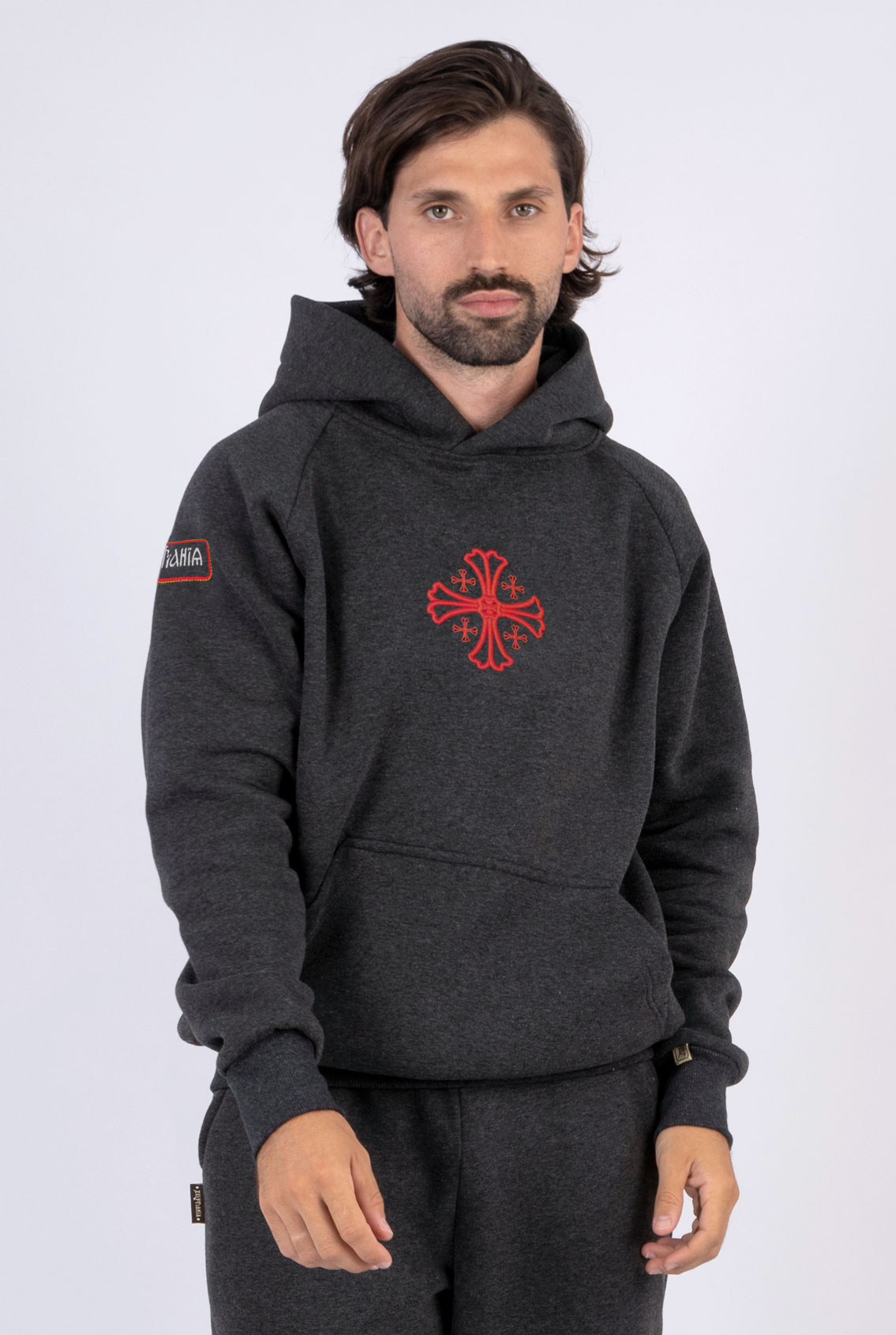 hoodie with red cross