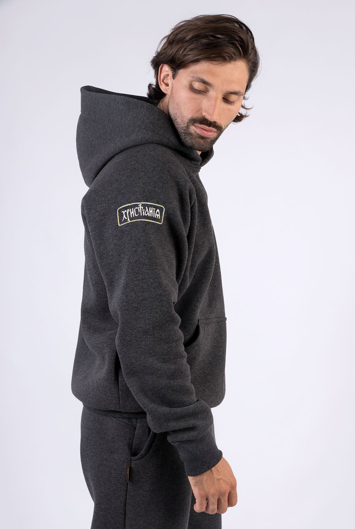 gray embroidered hoodie