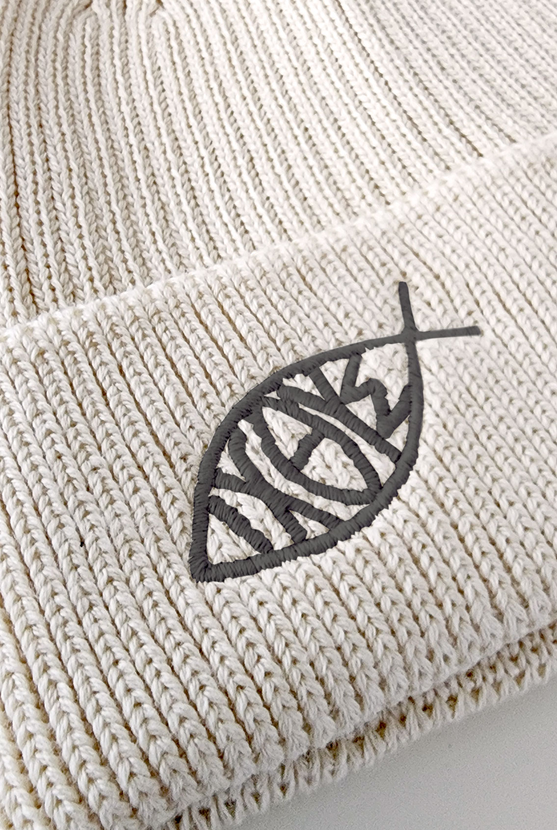 white embroidered beanie hat