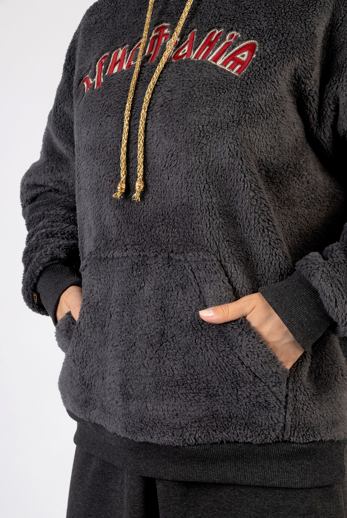 fur sweatshirt with embroidery