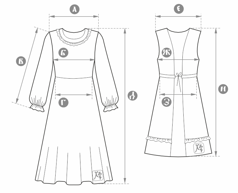 схема размерная сетка платье